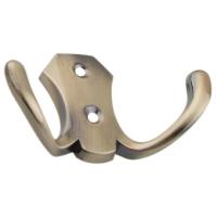 Крючок мебельный Trodos "ZY-204В" 2-рожковый, сплав ЦАМ, бронза,