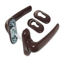 Ручка для пластиковых дверей 007 двухсторонняя с накладкой под цилиндр AC Коричневый